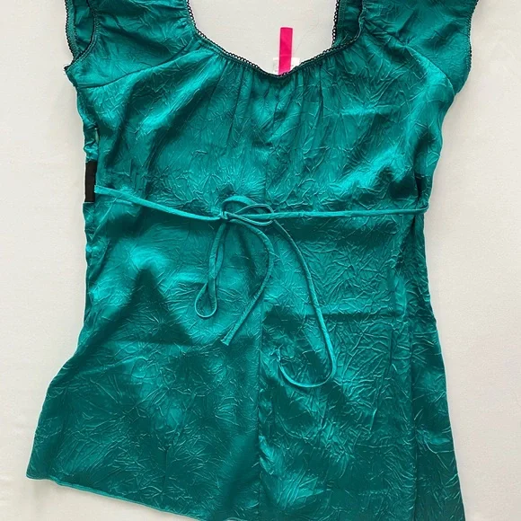 Boho Teal Embroidered Gemstone Waist Empire Top Small - Picture 6 of 6